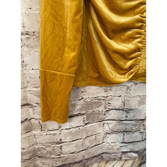 Cato Top Womens Medium Mustard Gold Velvet Cropped Ruched Boho Hippie Stretch - Picture 3 of 13